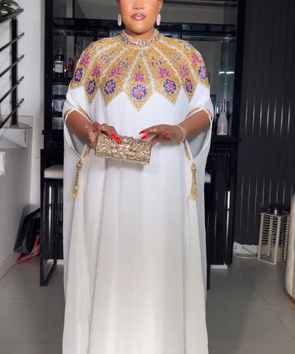 Beaded Embroidery Kaftan with Sleeve Tassels | Women's Party Maxi Dress EID Abaya Engagement Wedding Guest