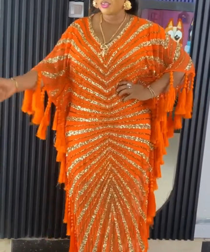 Embellished Sequin Kaftan with Tassels | Women's Maxi Dress Birthday Party Mother of The Bride Wedding Guest Anniversary