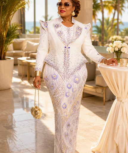 White Embellished Pointed Shoulder Peplum Sequin Dress Wedding Guest Mother of The Bride Celebrant Birthday Party Outift