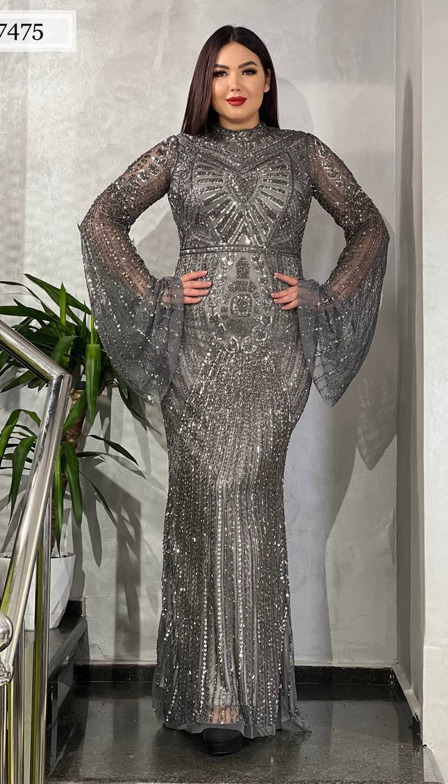 Bell Sleeve Sequin Embellished Maxi Dress