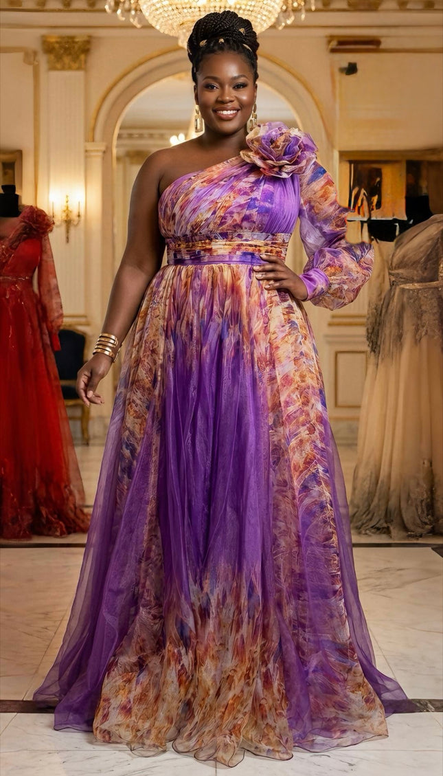 Purple One-Shoulder Twirl A-Line Gown: Mother of The Bride Wedding Guest Birthday Dinner Cocktail Party