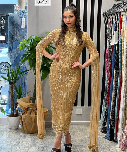 Embellished Cape Sleeve Gown | Wedding Birthday Prom