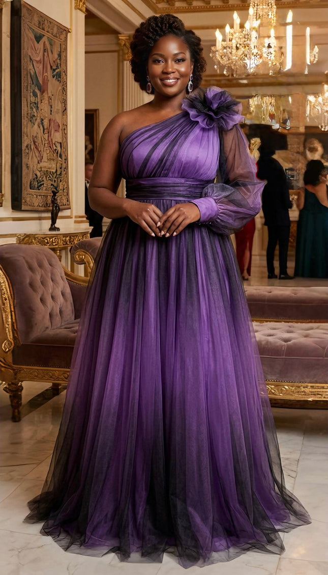Purple One-Shoulder One Sleeve Maxi Dress: Wedding Guest Birthday Dinner Cocktail Party Mother of The Bride