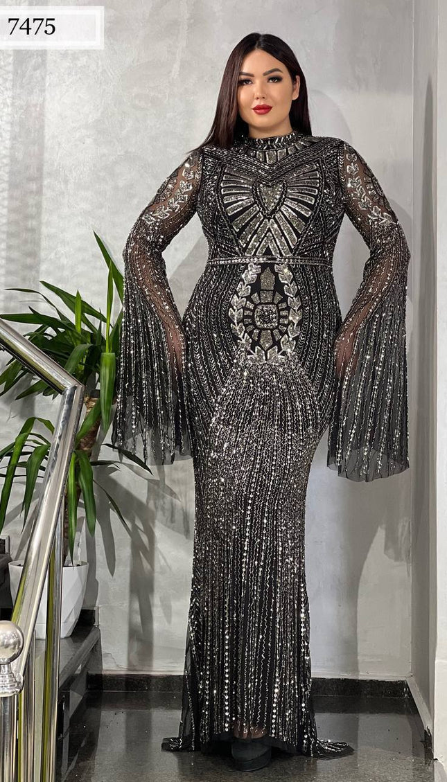 Bell Sleeve Sequin Embellished Maxi Dress