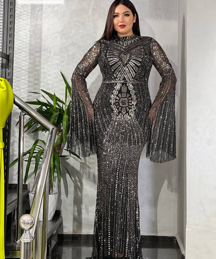Bell Sleeve Sequin Embellished Maxi Dress