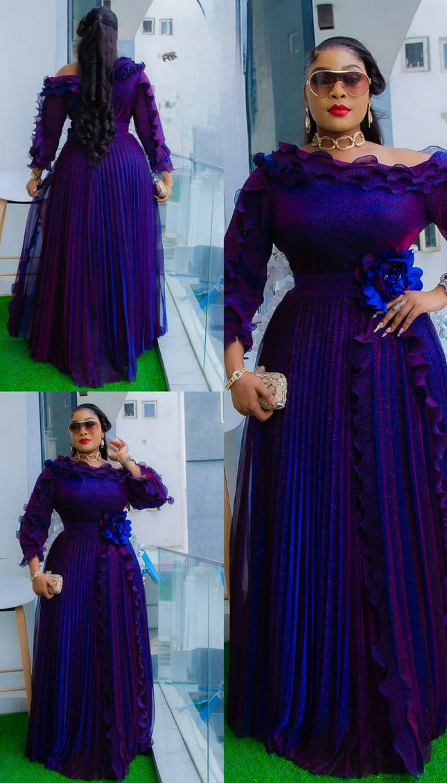 One Shoulder Purple Pleated A-Line Maxi Dress for Wedding Guest Birthday Dinner Anniversary Photoshoot