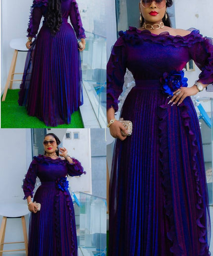 One Shoulder Purple Pleated A-Line Maxi Dress for Wedding Guest Birthday Dinner Anniversary Photoshoot