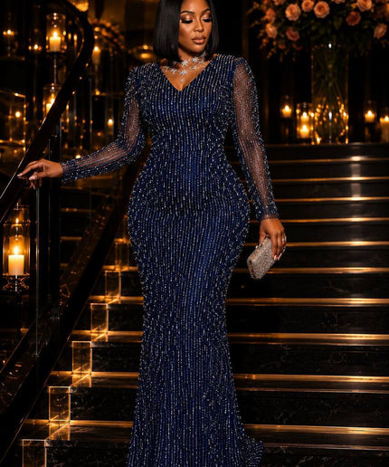 Glamorous Beaded Embellished Evening Party Gown for Wedding Guest Mother of The Bride Birthday Dinner
