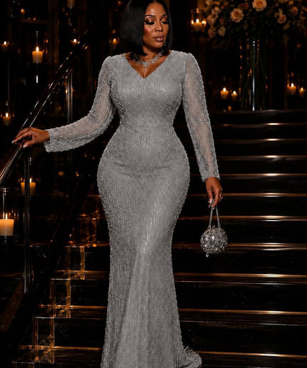 Glamorous Beaded Embellished Evening Party Gown for Wedding Guest Mother of The Bride Birthday Dinner