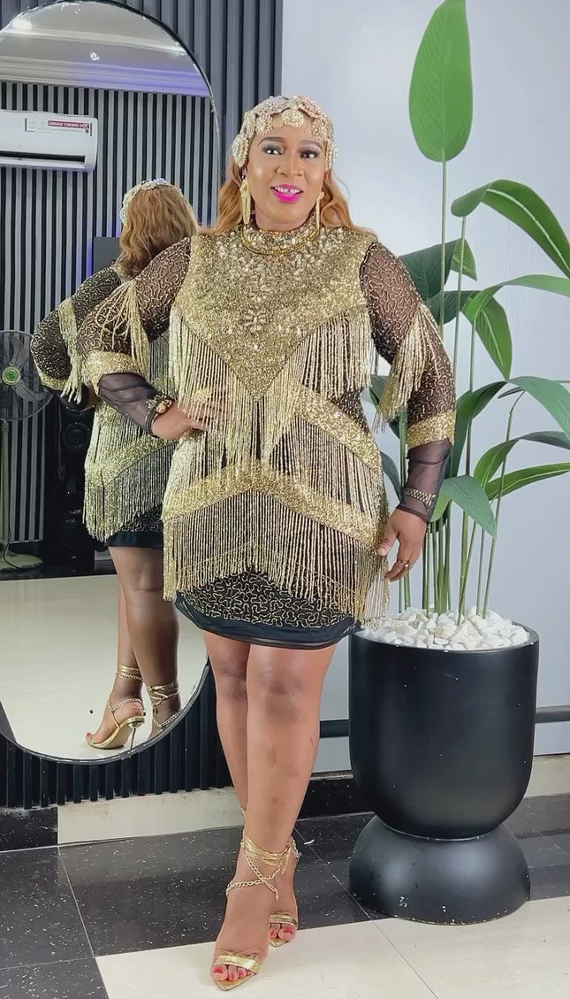 Fringe Crystal-Embellished Party Dress | Birthday Anniversary Wedding Guest