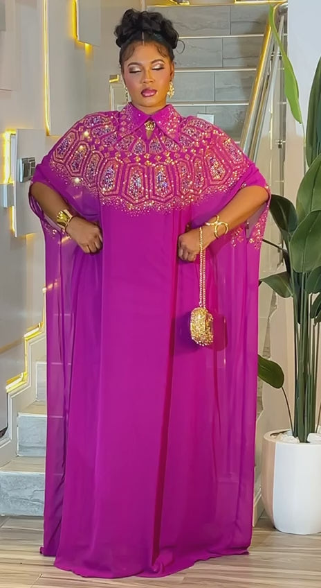 White Kaftan Rhinestone Dress 2-Piece Outfit Set - African Wedding Guest Attire Engagement Ceremony Birthday Photoshoot